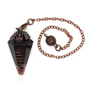 HY Best Selling Gemstone Natural Crystal Quartz Point Pendulum Pendants with copper Colored Chains for sale or decoration