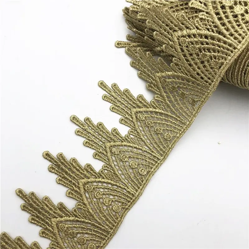 High quality gold lace silver lace trim e embroidery crown flower sewing lace fabric for headband hair accessories