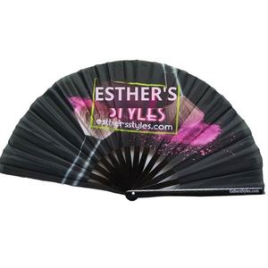 Éventail publicitaire personnalisable en bambou et plastique, grand format, avec surface en tissu, série Kung Fu Sound - Product Image 2