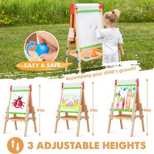 Wood <b>Kids</b> Easel Children Art Easel Paper Roll Double Sided Magnetic for Boys Girls Gifts Adjustable Height <b>Kids</b> Dry Erase Board - Product Image 5