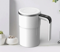 Mug à café électrique à agitation automatique avec affichage LED, poignée, couvercle en bois, revêtement en acier inoxydable, tasse de voyage