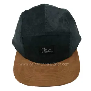 OEM Topi 5 Panel Pinggiran Pendek Datar Kustom Topi Label Pribadi Topi Grosir Topi Camper 5 Panel Corduroy