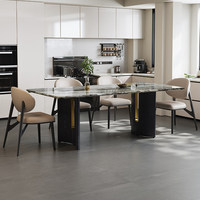 Table à manger rectangulaire en marbre italien avec base en métal, adaptée aux restaurants, appartements, villas et hôtels