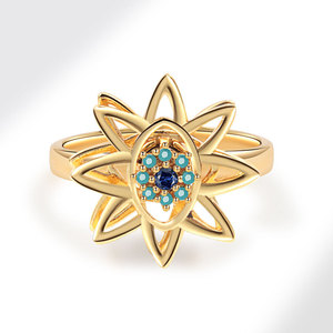 Anillos ajustables giratorios de ojo turco con circonitas coloridas pavé, chapados en oro y cobre, joyería para aliviar la ansiedad para mujer - Product Image 3