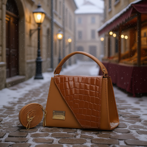 Bolso Bandolera Fana Special Mina Camel con Patrón de Cocodrilo, Talla XL, Estilo Retro Bohemio para Mujer, Invierno - Product Image 2