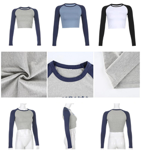 Top Corto Slim Fit OEM 95% <span class=keywords><strong>Cotone</strong></span> 5% Spandex, Camicetta a Maniche Lunghe Moda Primaverile per <span class=keywords><strong>Donna</strong></span>, <span class=keywords><strong>T</strong></span>-<span class=keywords><strong>Shirt</strong></span> Sexy Crop Top - Product Image 2