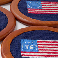 2025 drapeau américain 18 mailles ensemble de sous-verres en bois à l'aiguille