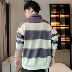 Au printemps et en automne, le nouveau polo pour hommes à la mode à manches longues style Hong Kong mode Joker pull tendance pour hommes haut ample - Product Image 5