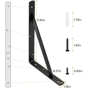Heavy-duty shelf bracket, black metal, 90-degree support <b>frame</b>, 10-pack, wall-mounted L-shaped bracket with screws - Product Image 1