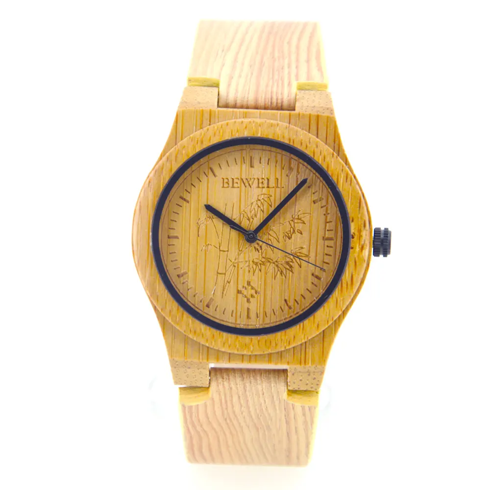 Discount Sale Watch Bamboo PU Leather Strap Bamboo Watches Engraved Cheap Bamboo Watch For Ladies