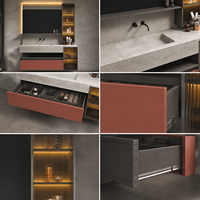 Meuble-lavabo flottant de luxe moderne avec vasque et miroir LED, armoire murale avec rangement en verre cannelé pour projets hôteliers