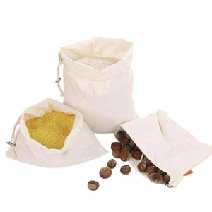 Sac de courses réutilisable en coton biologique avec cordon de serrage, sac de rangement anti-poussière 25x30 10x15cm pour légumes, riz et aliments - Product Image 6