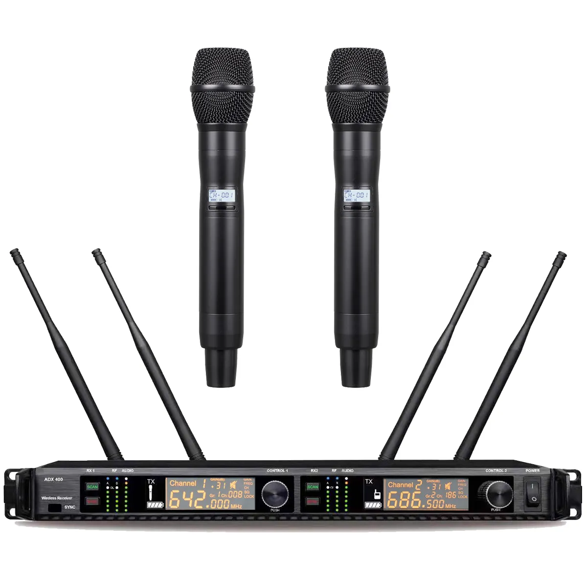 Advanced AD4D UHF 2 x 200 Channel Handheld Digital Wireless Microphone DJ Karaoke Stage True Diversity System