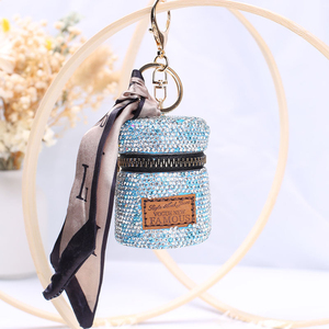 QYS Rhinestone Crystal Earphone Case Key Chain Mini Pouch Zipper Coin Holder Bag Charm Women's crystal key chain - Product Image 1