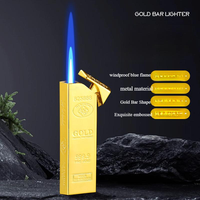 Briquet coupe-vent DEBANG en forme de barre dorée, flamme bleue unique, rechargeable au gaz, réglable – Vente en gros usine