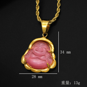 Collar con Colgante de Buda de Piedra Ojo de Gato, Acero Inoxidable 18GP, Amuleto Budista <span class=keywords><strong>Tibetano</strong></span>, Collar de Jade con Buda Maitreya - Product Image 2