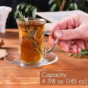 Juego de Tazas y Platos de Té <span class=keywords><strong>Turcos</strong></span> Modernos, 6 Piezas de 4.9 oz (145 cc), Tazas de Té de Vidrio Transparente con Asa y 6 Platos de Vidrio - Product Image 4