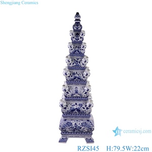 RZSI45 – <span class=keywords><strong>Vase</strong></span> de Pagodas antiques en porcelaine, tulipes bleu et blanc du milieu du siècle, 80cm - Product Image 2