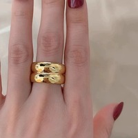 HWASAN Ins Minimalistischer Doppelschichtiger Breiter Ring für Frauen Klobiger Glatter Edelstahl Nicht Verblassender Trendiger Schmuck