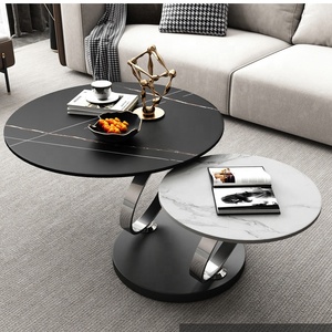 Tavolino da Caffè Rotondo di Lusso Moderno in <span class=keywords><strong>Marmo</strong></span> <span class=keywords><strong>Bianco</strong></span> Argento, Girevole ed Estensibile per Soggiorno - Product Image 2