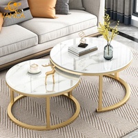 Nouvelle conception moderne et simple, table d'appoint ronde en métal avec plateau en pierre, tables basses modernes pour hôtel, produit personnalisé