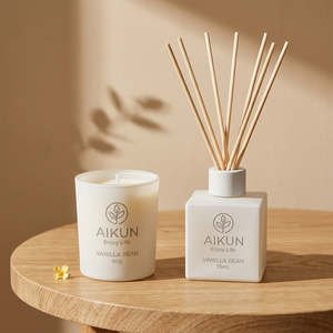 Aikun Low MOQ Custom 75ml White Sticker Label Logo Floral Window Box <b>Reed</b> <b>Diffuser</b> And 80g Scented Candle Gift Set <b>For</b> Boutique - Product Image 2