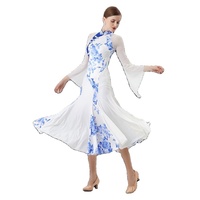 Robe de danse de salon pour femmes, en soie perlée, à fleurs, pour spectacle sur scène, vêtements de danse personnalisés, M-22113