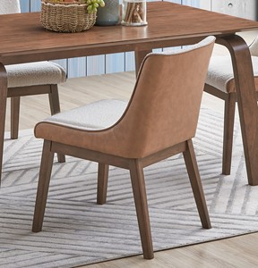 Modern Contemporary Brown White Boucle Upholstery Convertible Dining Chairs Set 2 Wingback <b>Walnut</b> Finish Retro Style Hotel - Product Image 2