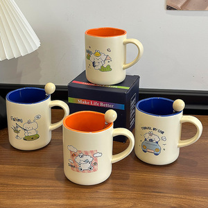 Taza de cerámica con diseño de cachorro de dibujos animados, con cuchara, taza individual para el hogar, para parejas, desayuno, café, regalo, verano 2024 - Product Image 4