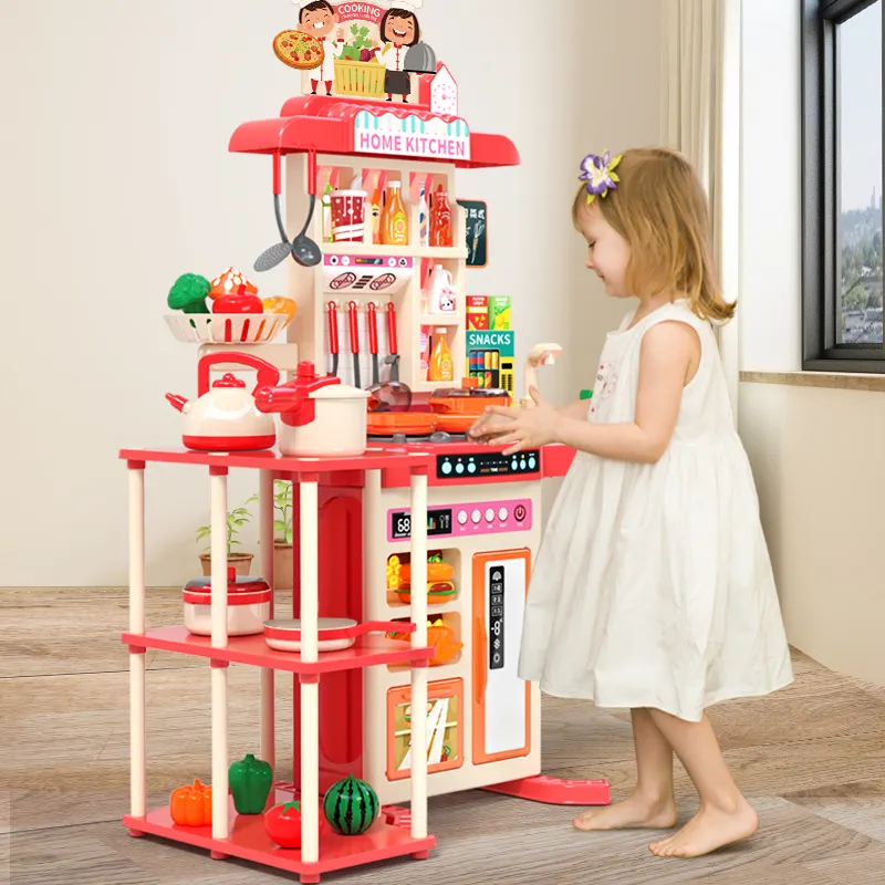 Children Play House Toys Family Kids Kitchen Toys Cooking Simulation Table Kitchen Set Toys Factory Wholesale Price 95cm PC Hyl