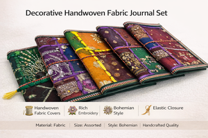 Biodegradable Coated Embroidered Fabric Sari Patchwork <b>Journals</b> Handmade Textile Cover Notebooks Tie Closure for <b>Writing</b> Gifting - Product Image 6