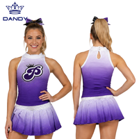 Uniforme de cheerleading personnalisé, violet ombré, sublimé, avec strass, haut halter et jupe, avec logo, pour la compétition All Star Cheer