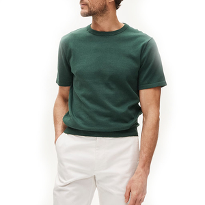 เสื้อสเวตเตอร์แขนสั้นทรงหลวมสำหรับผู้ชาย ผลิตจากผ้าถักเนื้อฝ้ายอย่างดี ดีไซน์เรียบง่ายเพื่อสไตล์ที่อบอุ่นสบายในวันอากาศดี - Product Image 1