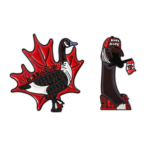 Badges en métal émaillé personnalisés style <span class=keywords><strong>Canada</strong></span> <span class=keywords><strong>Goose</strong></span>, épingles en étain noires et rouges pour veste, pour enfants, personnalisation OEM en usine - Product Image 1