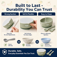 Vente en gros, ensemble repas écologique pour enfants, vaisselle pour bébé, bol avec couvercle à ventouse en silicone, vaisselle en silicone pratique pour se nourrir