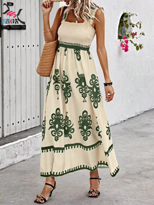 2025 Casual Summer Women's Clothes Lady Elegant Temperament Dresses Women Casual Beach Skirt Holiday <b>Style</b> Printed Wrapped Dress - Product Image 4