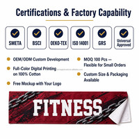 Serviette de sport en coton 100% personnalisable avec impression numérique, idéale pour la gym, absorption de la transpiration, technologie anti-transpiration, petite quantité minimale de commande (MOQ), marque privée bienvenue