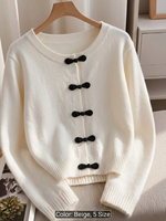 Nouveau cardigan court en maille style chinois avec boutons grenouille contrastants et col rond (personnalisable)