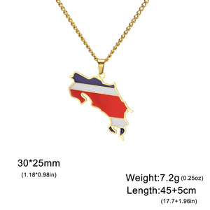 Collier à pendentif drapeau du <span class=keywords><strong>Costa</strong></span> Rica émaillé en acier inoxydable du fabricant Plaqué or 18 carats Émail Style classique de chaîne à maillons - Product Image 2