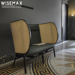 WISEMAXFURNITURE Mobilier moderne simple en bois pour hôtel Cadre en bois massif Rotin <span class=keywords><strong>Canne</strong></span> Double Seat Love Sofa Set High Back Lounge Sofa - Product Image 1