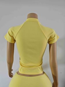 Conjunto de Chaqueta Corta y Pantalones Cortos Ajustados Estilo Y2K HOT GIRL, Transpirable, de Spandex, Manga Corta, Sexy, para Mujer, OEM ODM - Product Image 4