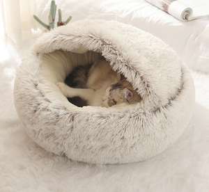 Cama para Mascotas de Interior Mediana-Grande, de Piel Sintética y Terciopelo, con Cubierta con Capucha, Base Ultrasuave Antideslizante, Lavable a Máquina, para Animales Pequeños - Product Image 5