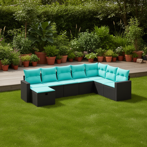 Modular Garden <b>Sofa</b> Set Black Poly <b>Rattan</b> Modern Outdoor Furniture with High-Density Foam Cushions - Product Image 2
