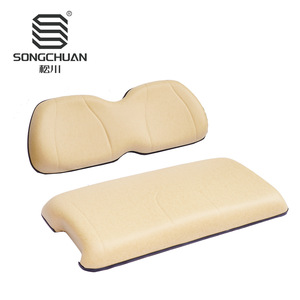 Coussins et oreillers de siège de voiturette de golf CIUBCAR beige à texture gaufrée, base avant en bois, dossier gainé de plastique, fabricant Pioneer - Product Image 1