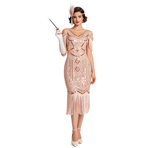 <span class=keywords><strong>Robe</strong></span> <span class=keywords><strong>de</strong></span> soirée à paillettes pour femmes, style vintage, col en V, franges, <span class=keywords><strong>robe</strong></span> <span class=keywords><strong>de</strong></span> <span class=keywords><strong>cocktail</strong></span>, <span class=keywords><strong>longueur</strong></span> genou, polyester - Product Image 3
