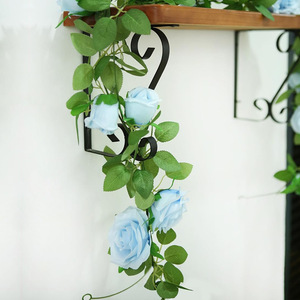 Artificial <b>Light</b> Blue Rose Vines 2M Silk Flower High Simulation Wedding Decoration <b>Door</b> Hanging Twining Vines - Product Image 3