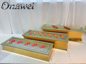 Support à gâteau de mariage <span class=keywords><strong>en</strong></span> verre martelé <span class=keywords><strong>en</strong></span> acier inoxydable doré Onawei, pour buffet arabe de Dubaï, équipement de décoration de table et présentation alimentaire - Product Image 3