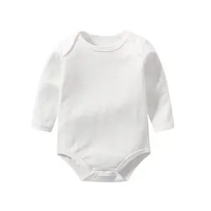 免费样品Y0306批发新生儿紧身衣100% 纯棉纯白色婴儿连身衣衣服长袖婴儿保暖连身衣