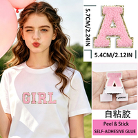 Patch brodé en tissu avec lettres anglaises, autocollant rose, fil de broderie chinois, pour vêtements et chapeaux