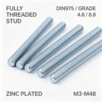 Barre filetée droite en acier au carbone DIN975, entièrement filetée, zinguée, grade 4.8/8.8, taille M3-M48, garantie 3 ans